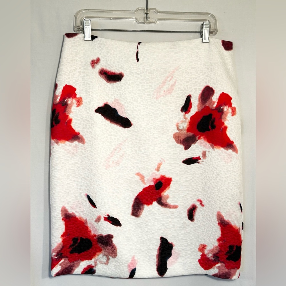 WOMENS SIZE 12 WAIST 33 RED WHITE FLORAL LINED PHILOSOPHY SKIRT